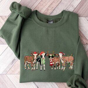 Cow Santa Sweatshirt Christmas Sweatshirt Cows Sweatshirt 90